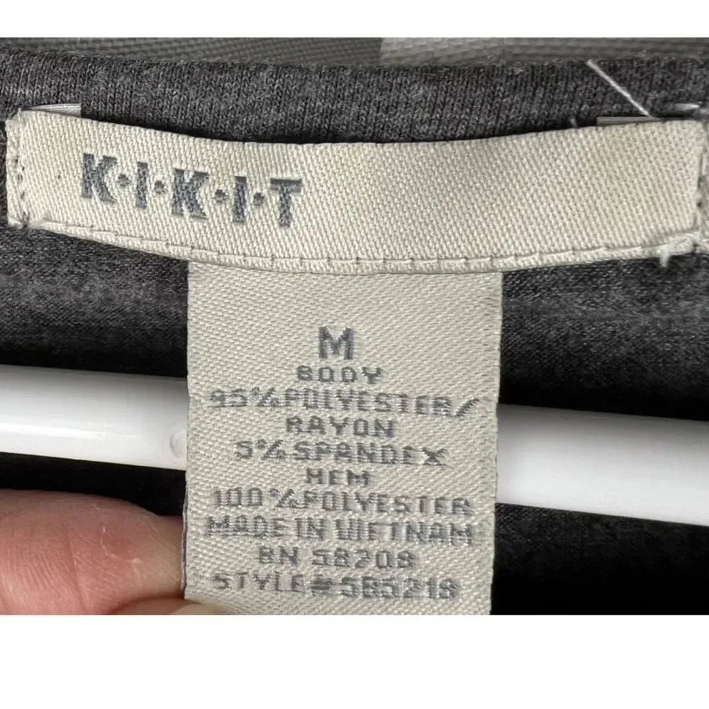 KIKIT tunic sheer hem gray and black 3/4 sleeve top layering casual business M